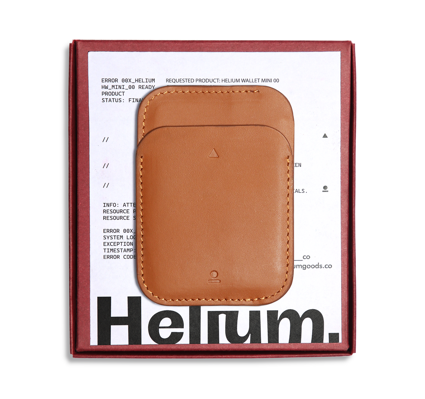 Helium Wallet Type[00] – Front View of Full-Grain Leather Magnetic Wallet, Shown with Premium Packaging Box